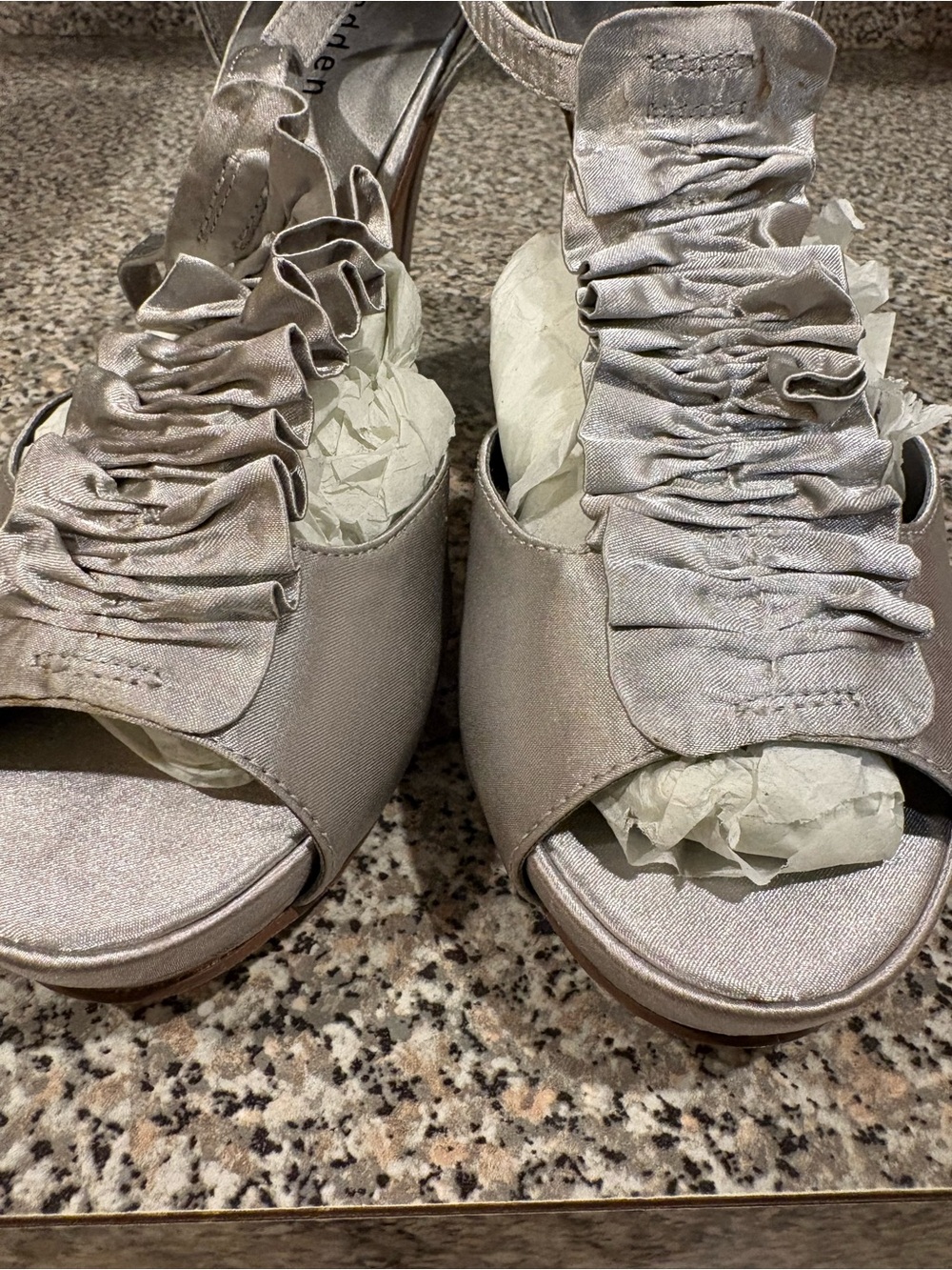 Madden Girl Silver Ruffled Peep-Toe Heels - Picture 2 of 6